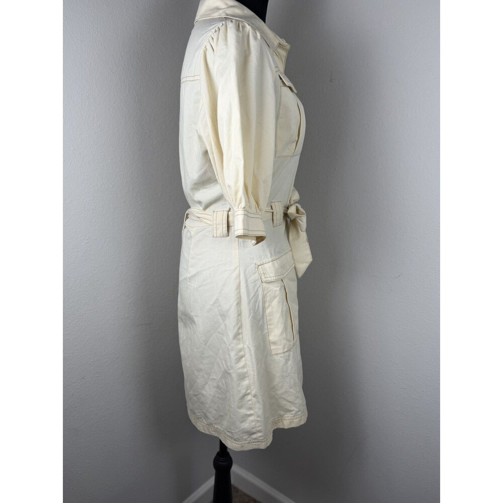 MINKPINK Cream Utility Shirt Dress Puff Sleeve Button Front Belted Dress Medium - Picture 6 of 16